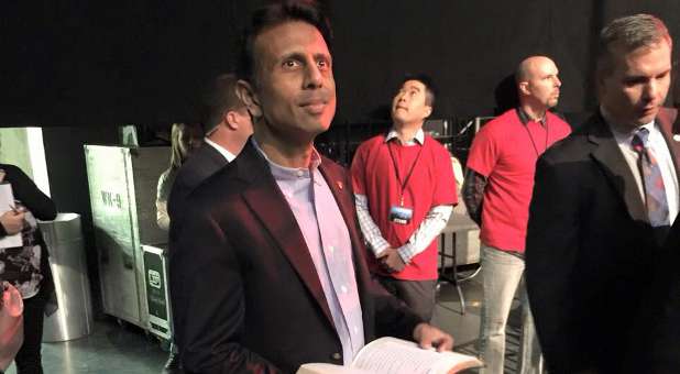 Bobby Jindal prepares to speak at The Response: Louisiana.