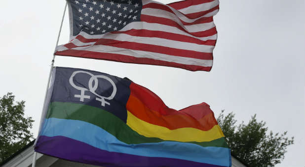 Gay flag and American flag