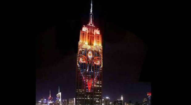 Kali, the Hindu goddess of death, seen here projected on the Empire State Building.