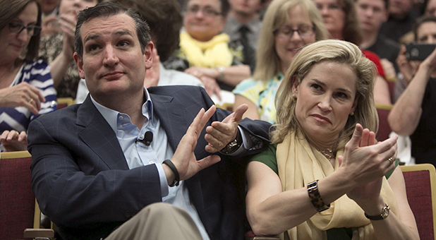 Ted and Heidi Cruz clapping at Morningside College