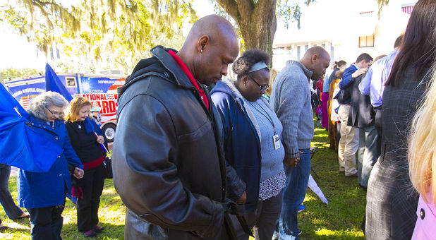 Christians gather at a Decision America Tour.