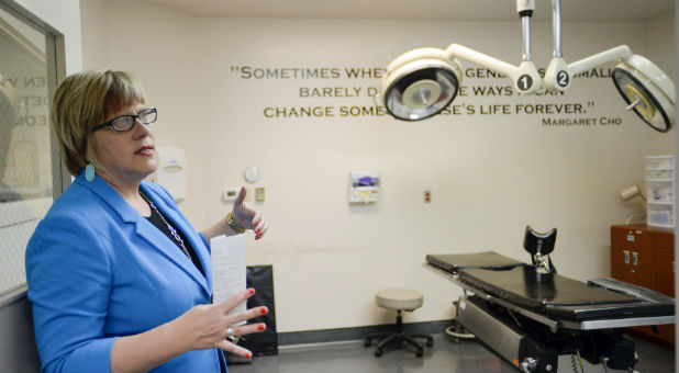 Whole Woman's Health founder Amy Hagstrom Miller speaks to members of the media during a media tour of the Whole Woman's Health clinic in San Antonio.