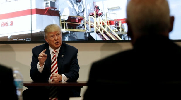 U.S. Republican presidential nominee Donald Trump meets with energy executives during a campaign stop in Denver