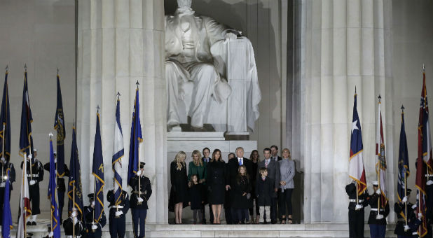 Trump and his family on the steps of the Lincoln Memorial.