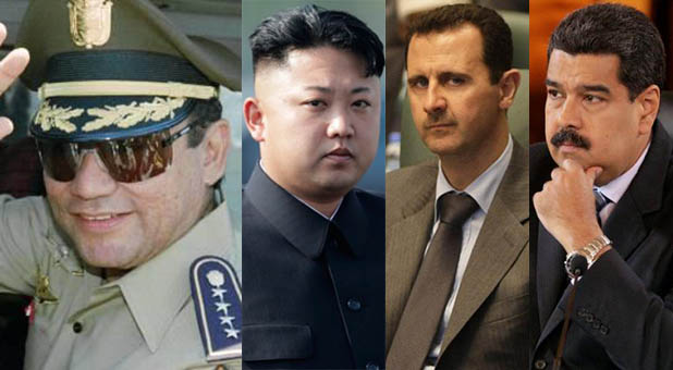 Former Panamanian dictator Manuel Noriega, North Korean dictator Kim Jong-un, Syrian dictator Bashar al-Assad and Venezuelan dictator Nicholas Maduro