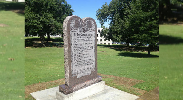 A statue of the Ten Commandments is seen after it was installed on the grounds of the state Capitol in Little Rock, Arkansas, June 27, 2017.