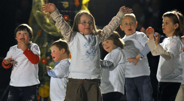 Children with Down syndrome perform during a humanitarian concert for children with Down syndrome in Kranj, March 12, 2010.