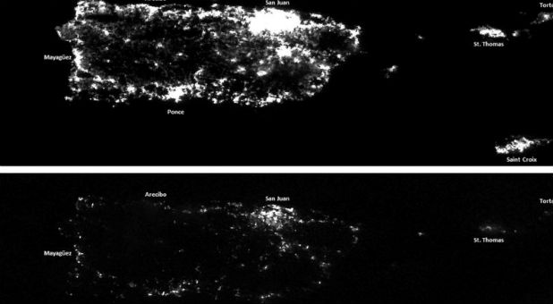 Puerto Rico's power grid before and after the hurricane.
