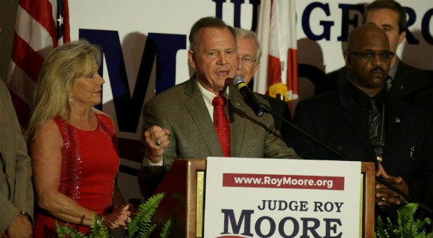 Republican candidate Roy Moore makes his victory speech after defeating incumbent Luther Strange.
