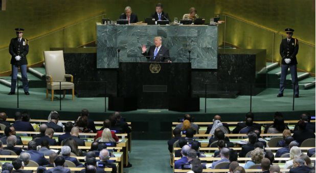 President Donald Trump addresses the 72nd United Nations General Assembly.
