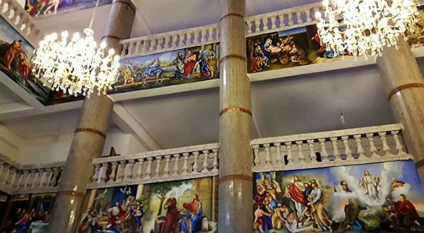 The partially-renovated inside of Mar Girgis church, El-Arish, Egypt.