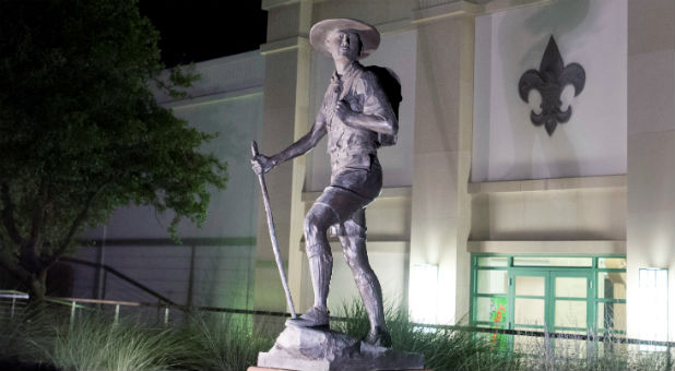 A Boy Scout statue titled
