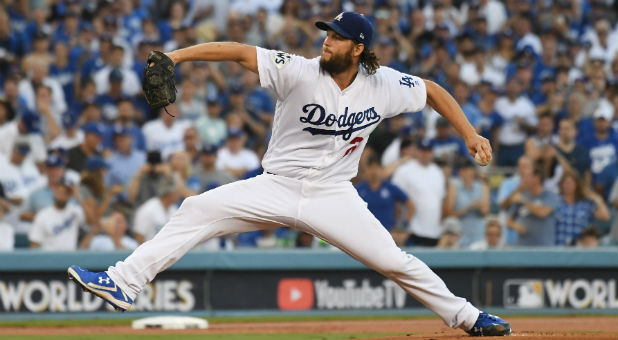 Los Angeles Dodgers starting pitcher Clayton Kershaw (22) pitches against the Houston Astros.