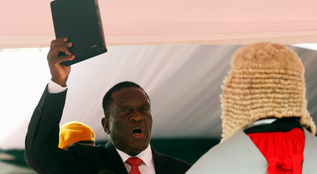 Emmerson Mnangagwa swears in as Zimbabwe's president in Harare, Zimbabwe.