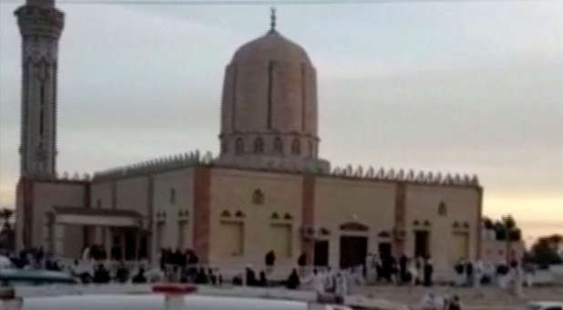 The exterior of Al Rawdah mosque is seen in Bir Al-Abed, Egypt, Nov. 24, 2017 in this still taken from video.