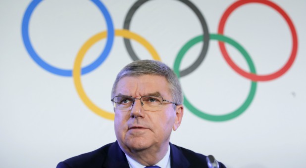 Thomas Bach, President of the International Olympic Committee, attends a news conference after an Executive Board meeting on sanctions for Russian athletes.