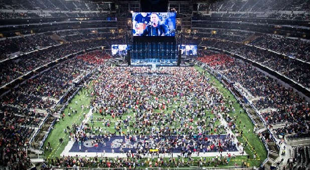 A view of the previous Harvest America crusade held at AT&T Stadium in March 2016.