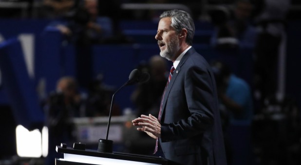 Jerry Falwell Jr., president of Liberty University, speaks at the Republican National Convention.