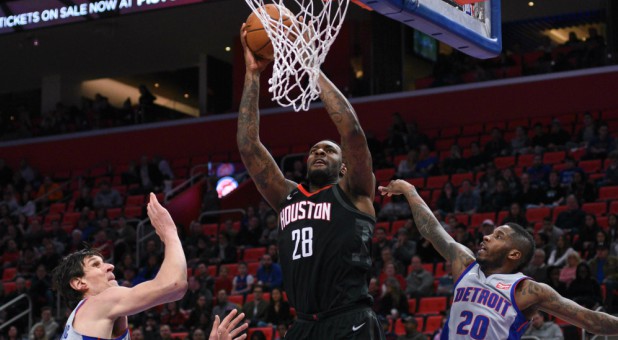 Houston Rockets forward Tarik Black (28) goes to the basket.