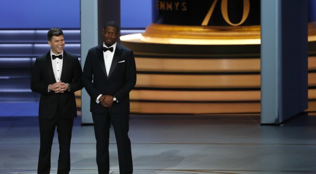Colin Jost and Michael Che host the 70th Emmys.