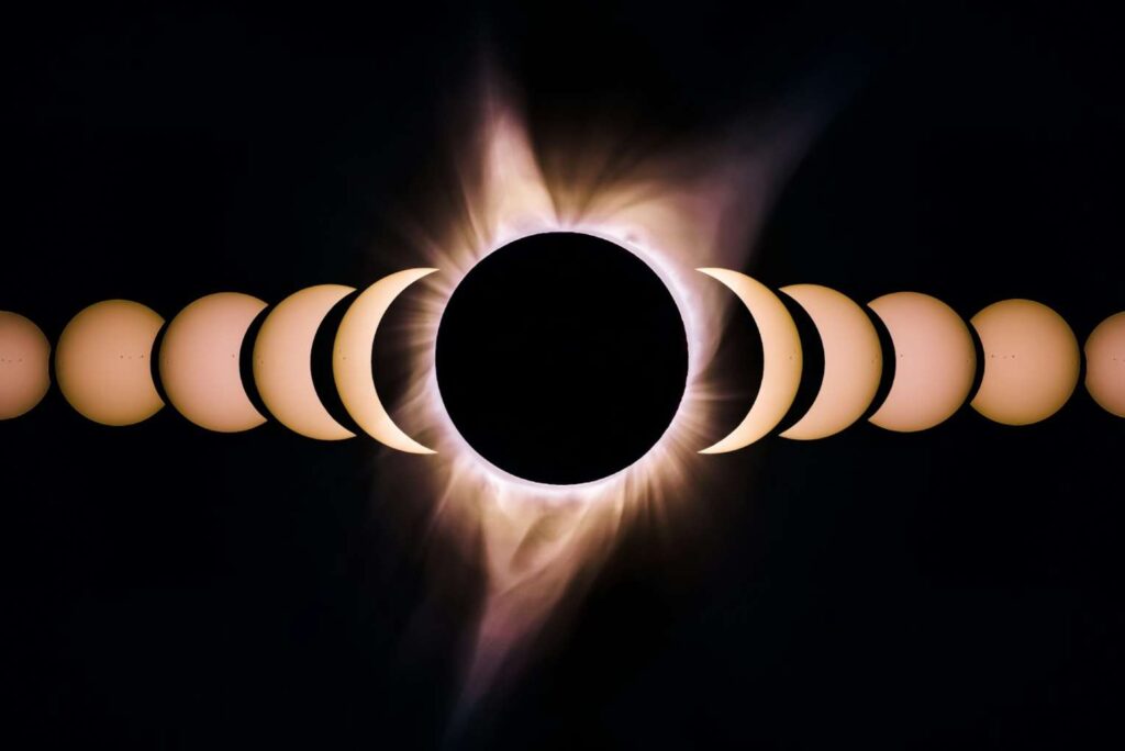 solar eclipse in various phases